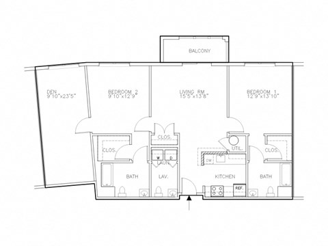 Floor plan for 2 beds, 2.5 baths, 1210 sqft